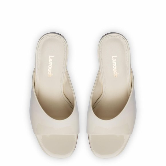 NEW Larroude Madonna Mule Sandals in Ivory Patent Leather - Picture 3 of 5